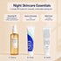 Three skincare products with labels on a beige background