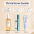 Three skincare products with labels on a beige background